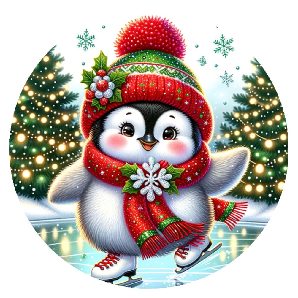 10 Penguin Christmas Pond Skating Sign, Metal Wreath Sign, Home Decor