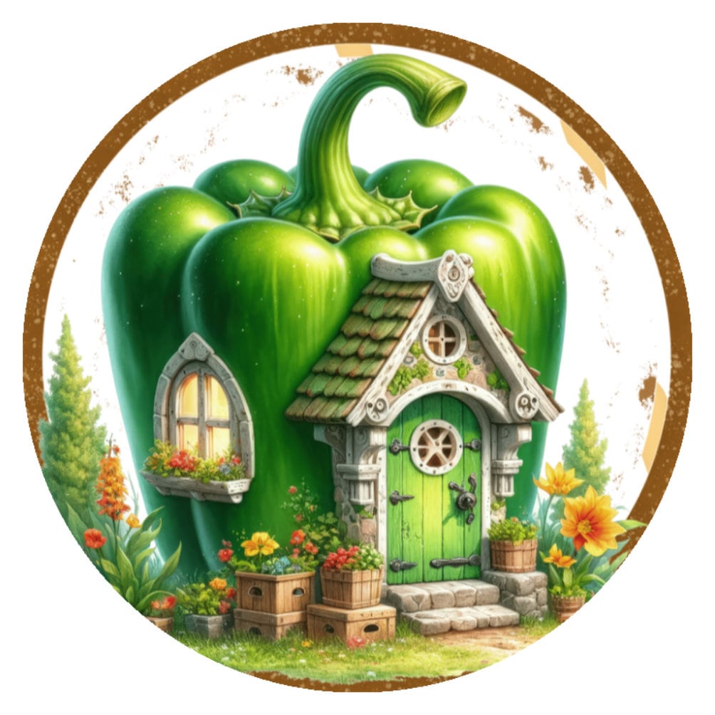 10 Vegetable Fairy House Pepper Wreath Sign, Wreath Sign, Home Decor, Metal Sign, The Ritzy Cactus