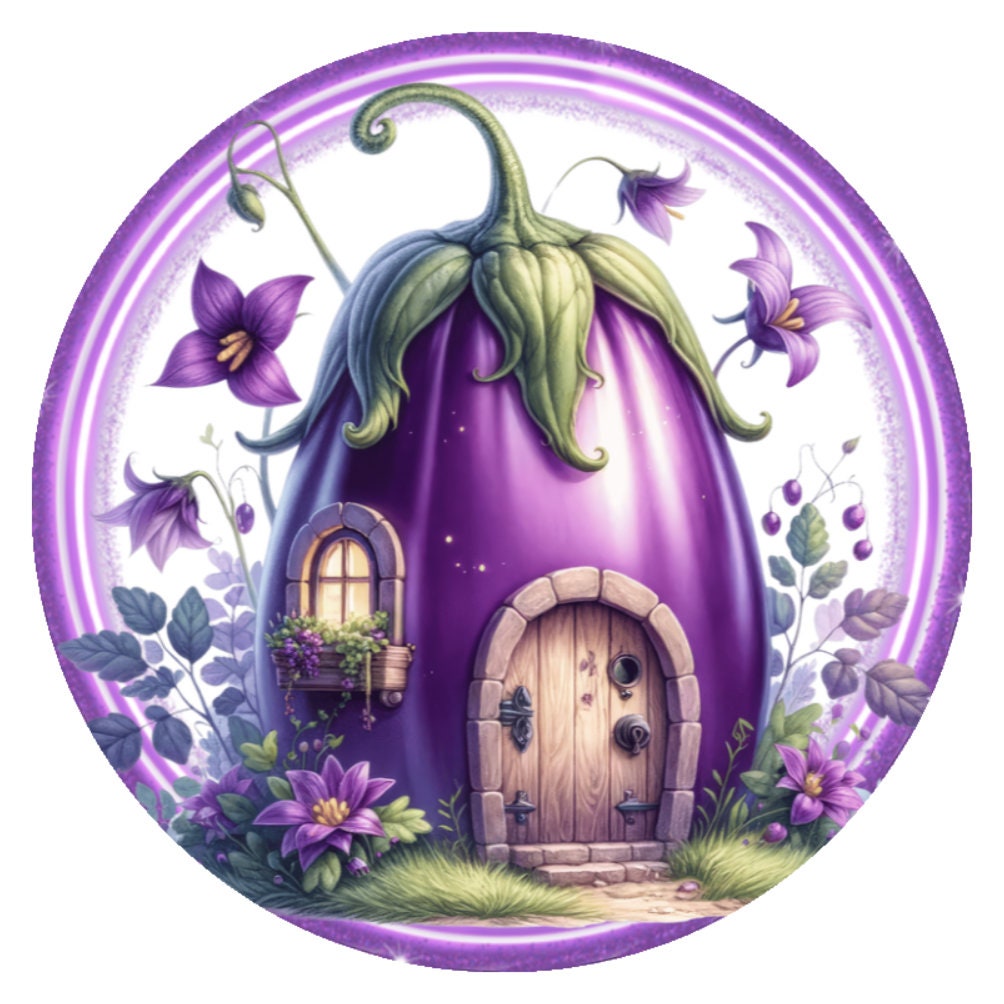 10 Vegetable Fairy House Egg Plant Wreath Sign, Wreath Sign, Home Decor, Metal Sign, The Ritzy Cactus