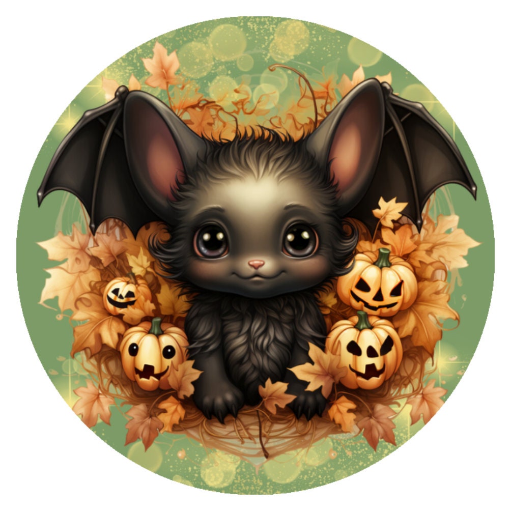 10 Bat Pumpkin Leave Halloween Sign, Wreath Sign, Metal Sign, Home Decor