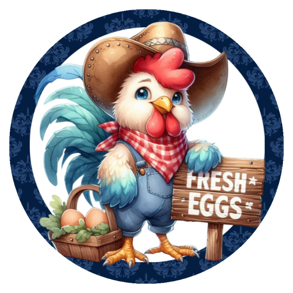 10 Fresh Eggs Cowboy Rooster Sign, Metal Wreath Sign, Home Decor