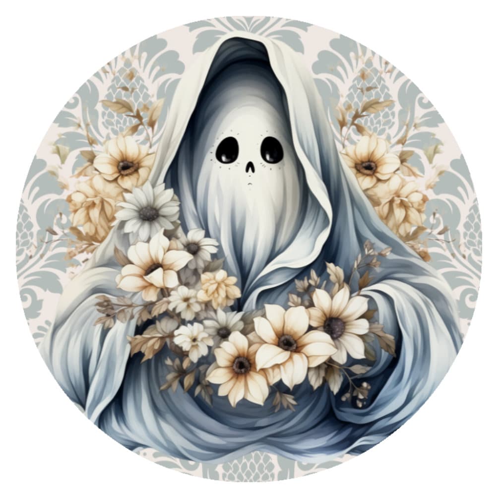 10 Ghost Damask Floral Halloween Sign, Wreath Sign, Metal Sign, Home Decor