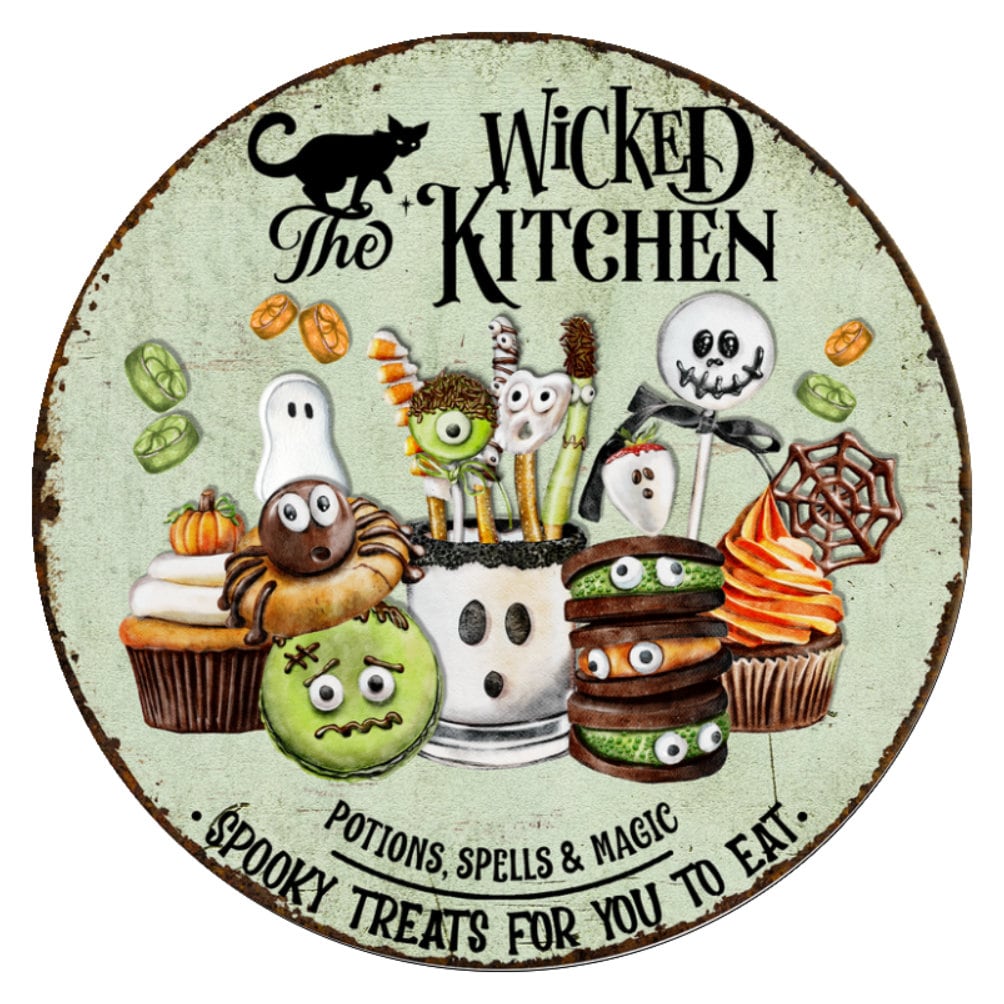 10 Halloween Kitchen Candy Treat Sign, Halloween Wreath Sign, Metal Sign, Home Decor