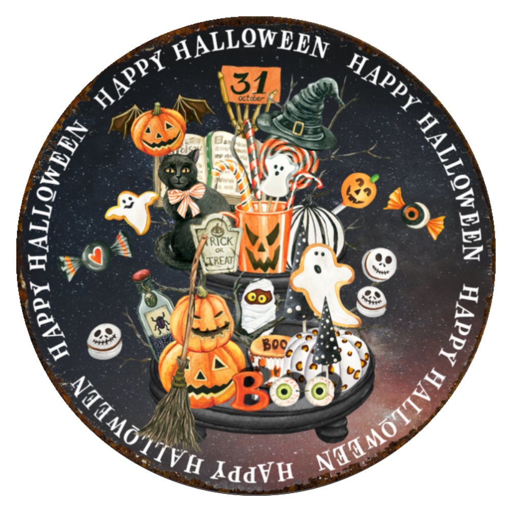 10 Halloween Happy Friends Sign, Halloween Wreath Sign, Metal Sign, Home Decor