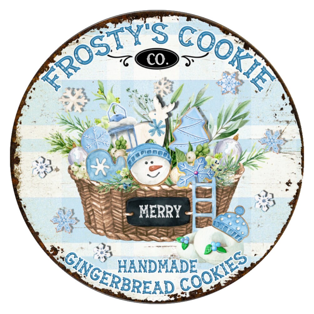 10 Frosty Cookie Company Snowman Wreath Sign, Metal Wreath Sign, Home Decor