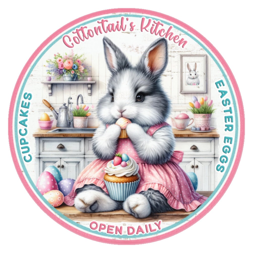 10 Cottontail Cupcake Bunny Sign, Metal Wreath Sign, Home Decor