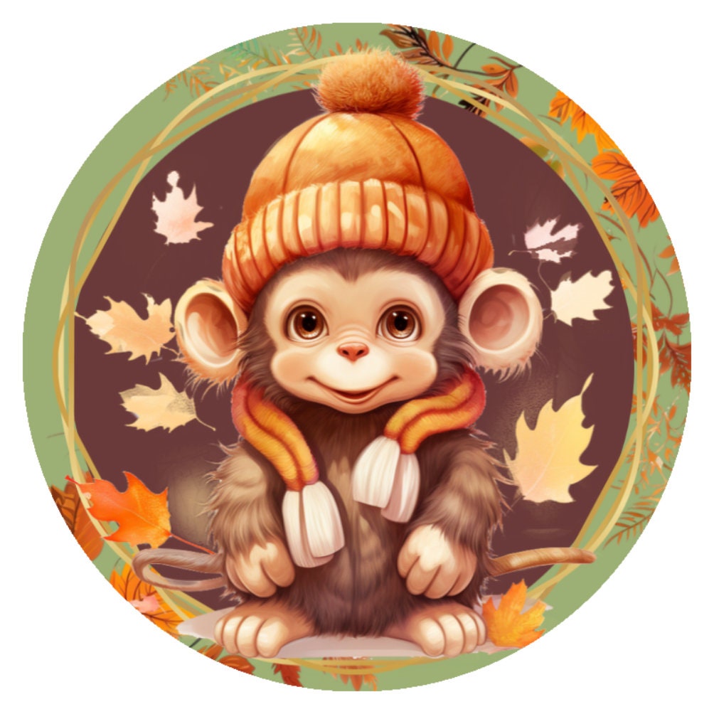 10 Fall Monkey Sign, Metal Sign, Wreath Sign, Home Decor