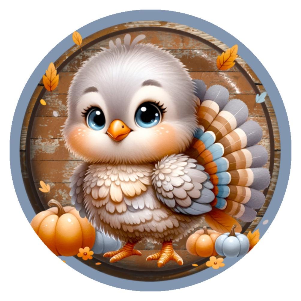 10 Baby Turkey Pumpkin Thanksgiving Sign, Wreath Sign, Metal Sign, Home Decor
