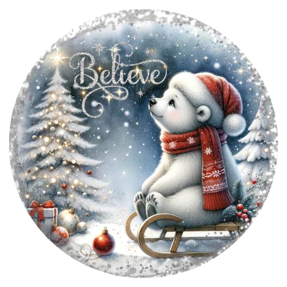 10 Polar Bear Believe Wreath Sign, Wreath Sign, Home Decor Metal Sign