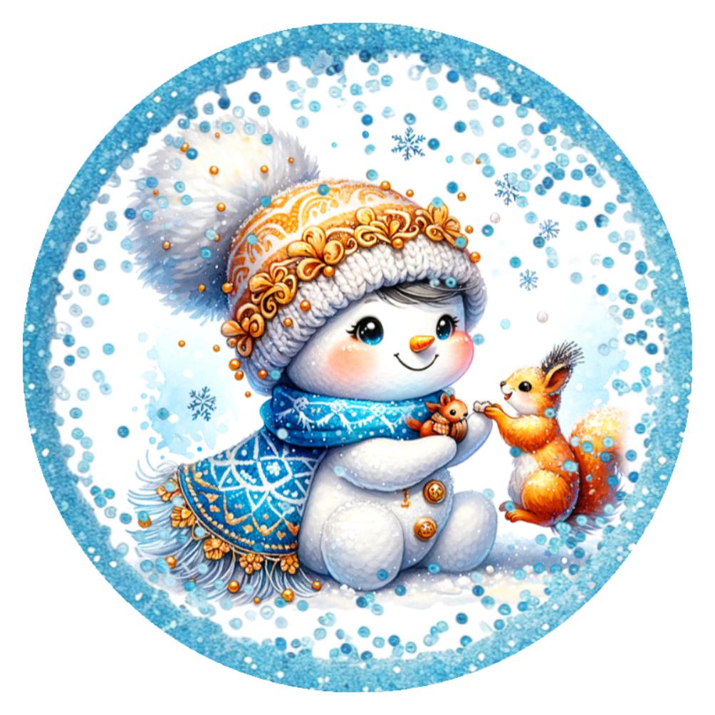 10 Aqua Sparkle Snowman Winter Sign, Metal Wreath Sign, Home Decor