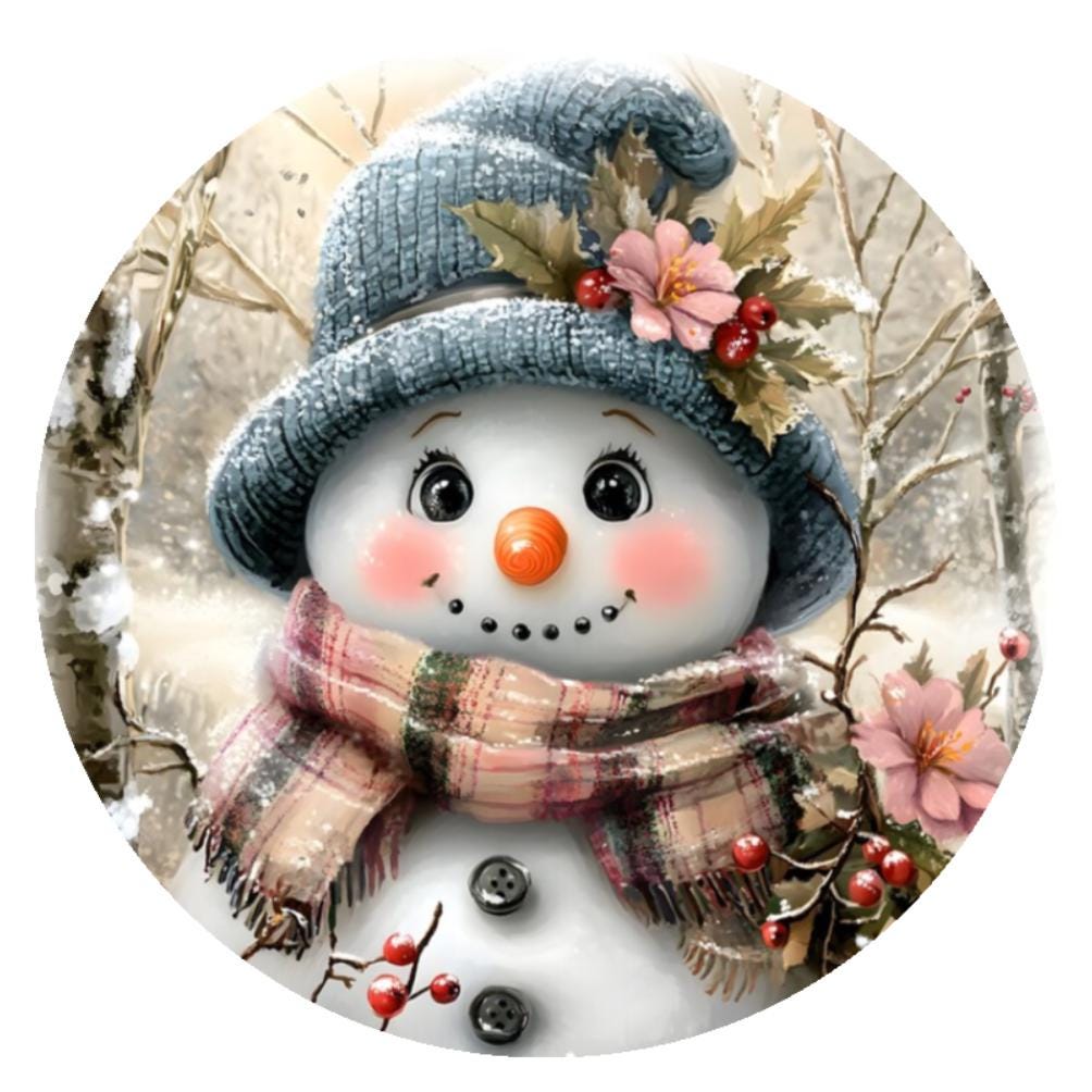 10 Plaid Scarf Woodland Snowman Sign, Wreath Metal Sign, Home Decor