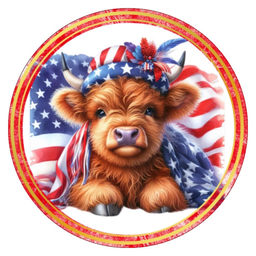 10 Patriotic Red Highland Cow Wreath Sign, Wreath Sign, Home Decor, Metal Sign, The Ritzy Cactus