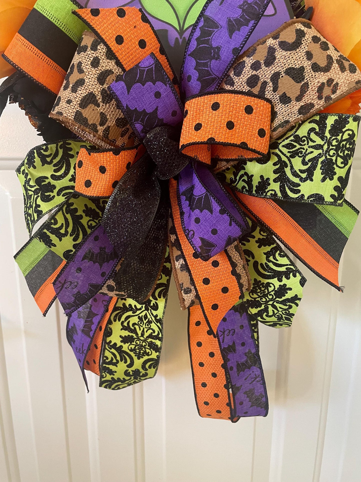 Sassy Witch with Leopard Glasses, Halloween Wreath, Door Decor 40x16 - Inches – One-of-a-Kind Halloween Décor