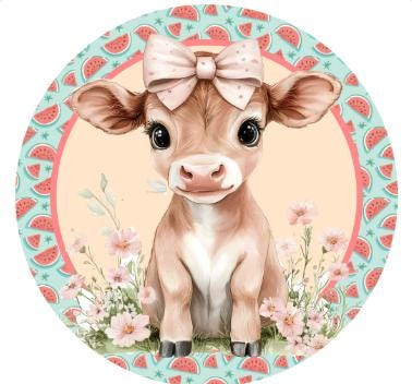 10 Watermelon Cow Sign, Wreath Sign, Home Decor