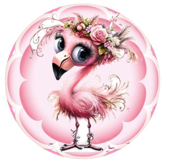 10 Pink Scalloped Flamingo Sign, Metal Wreath Sign, Home Decor