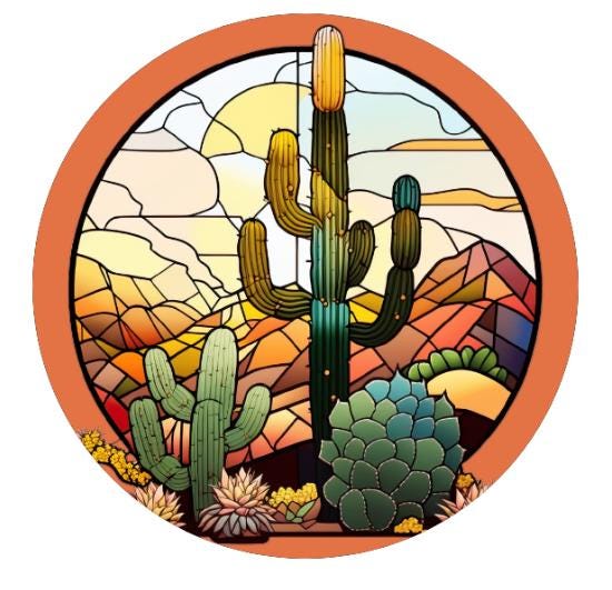 10 Stained Glass Look Orange Cactus Wreath Sign, Wreath Sign, Home Decor, Metal Sign, The Ritzy Cactus