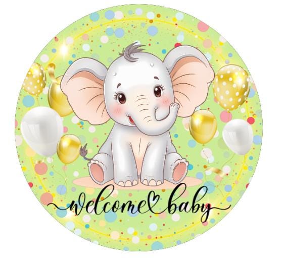 10 Welcome Baby Polka Dot Elephant Sign, Wreath Sign, Home Decor, Metal Sign