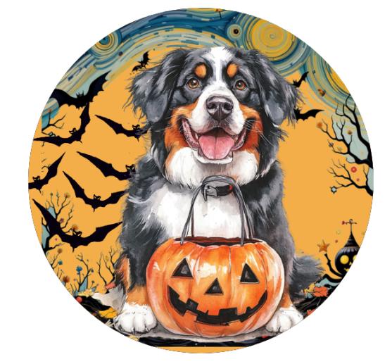 10 Halloween Saint Bernard Dog Starry Night Sign, Metal Wreath Sign, Home Decor