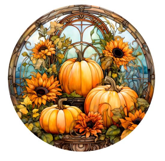 10 Fall Stained Glass Look Pumpkin Sign, Wreath Sign, Metal Sign, Home Decor