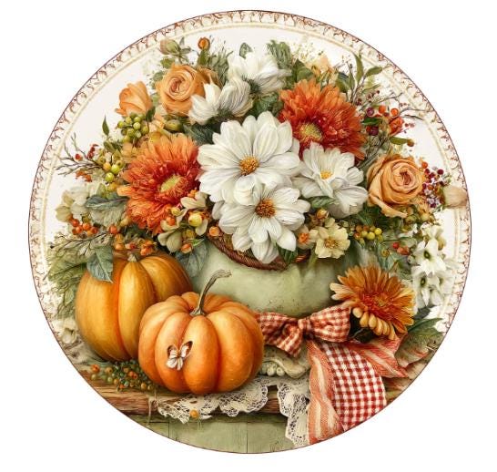10 Fall Floral Farmhouse Pumpkin Country Sign, Wreath Sign, Metal Sign, Home Decor