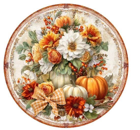 10 Fall Floral Country Pumpkin Sign, Wreath Sign, Metal Sign, Home Decor