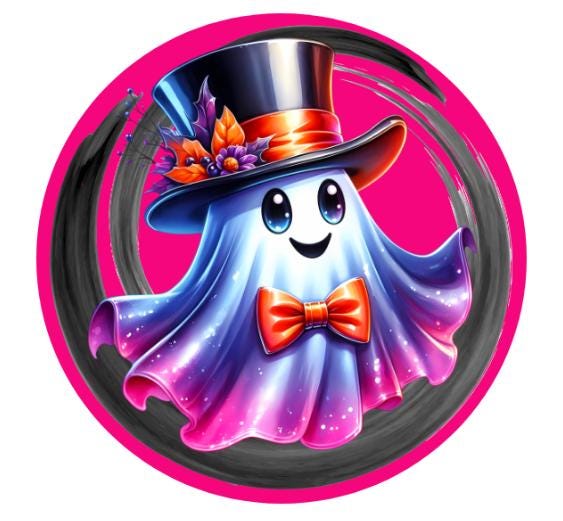 10" Vibrant Pink Ghost Top Hat Halloween Sign, Wreath Sign, DIY Wreath Maker Sign, Metal Sign, Home Decor