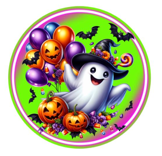 10" Vibrant Flying Ghost Bat Halloween Sign, Wreath Sign, DIY Wreath Maker Sign, Metal Sign, Home Decor