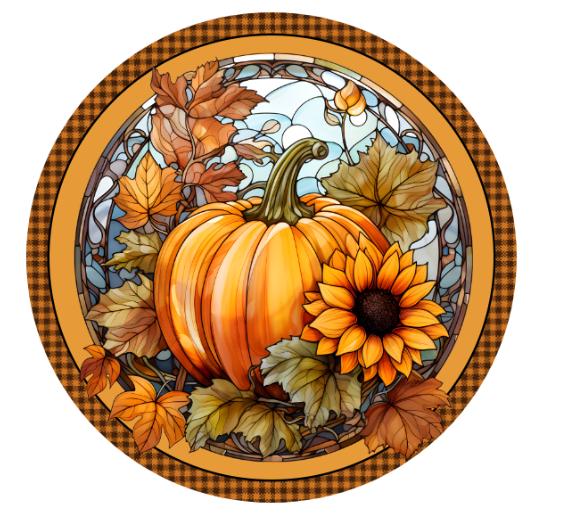 10 Fall Stained Glass Look Pumpkin Sunflower Sign, Wreath Sign, Metal Sign, Home Decor