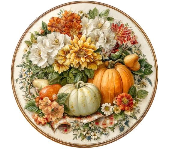 10 Fall Floral Pumpkin Sign, Wreath Sign, Metal Sign, Home Decor