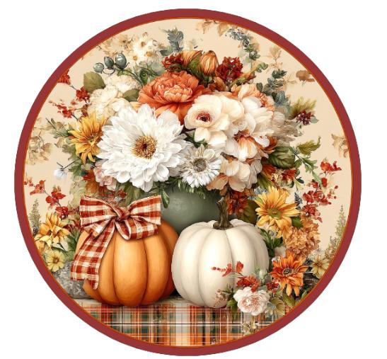 10 Fall Floral White Pumpkin Sign, Wreath Sign, Metal Sign, Home Decor