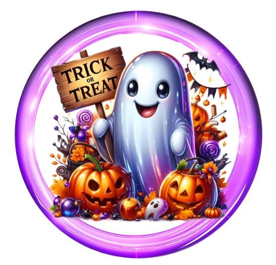10" Trick or Treat Ghost Halloween Sign, Wreath Sign, DIY Wreath Maker Sign, Metal Sign, Home Decor