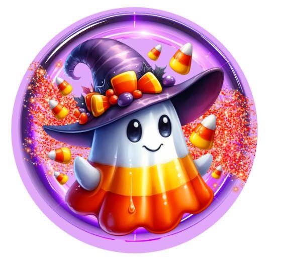 10" Candy Corn Witch Ghost Halloween Sign, Wreath Sign, DIY Wreath Maker Sign, Metal Sign, Home Decor