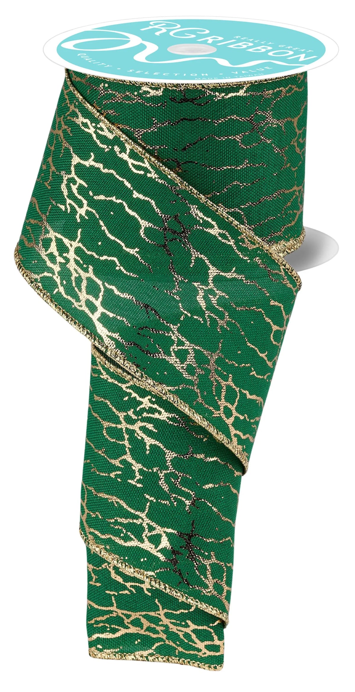 Green & Gold Foil Twig Wired Ribbon– 2.5" x 10 Yards, Christmas Wreath Ribbon, Craft Supplies