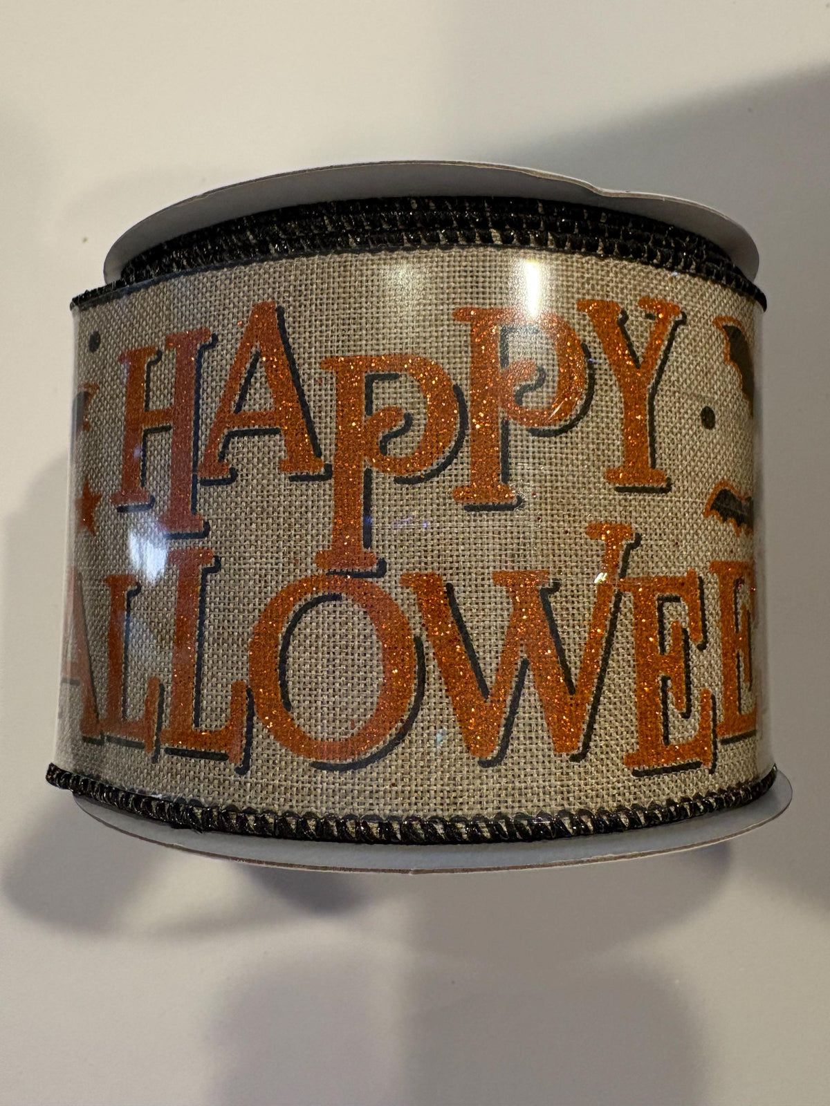Happy Halloween Pumpkin Black Edge Wired Ribbon by RG Ribbon 2.5" x 10 Yards, Halloween Wreath Ribbon, Craft Supplies, Fall Ribbon