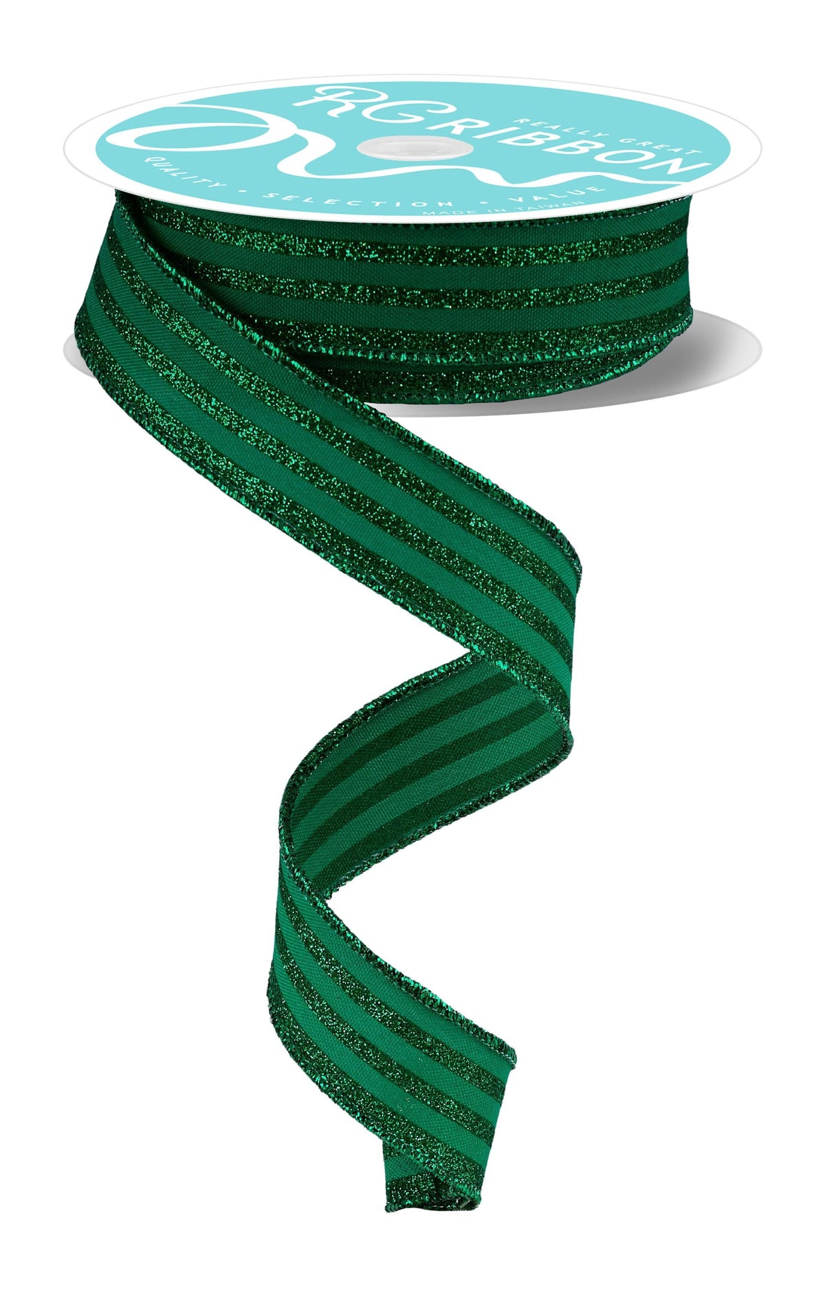 Green Vertical Glitter Stripe Wired Ribbon 7/8" x 10 Yards, Christmas Wreath Ribbon, Craft Supplies