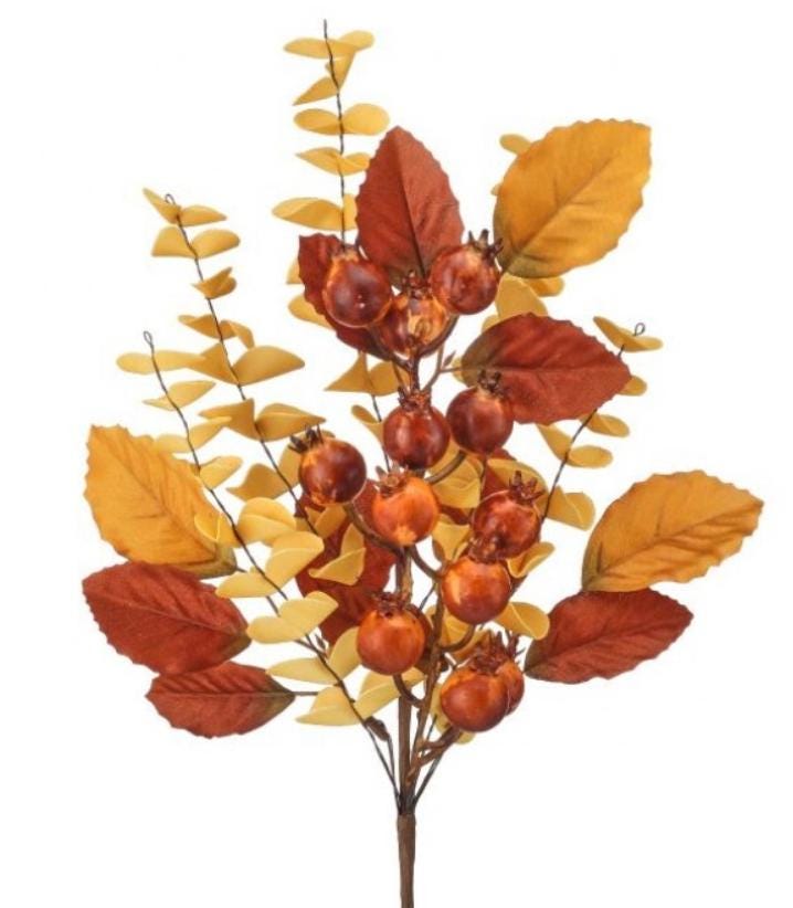 18" Autumn Eucalyptus Berry Leaf Pick Fall Leaves and Berries Wreath Making Supplies and Floral Arrangement Accent