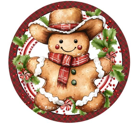 10 Gingerbread Cowboy Sign, Christmas Wreath Sign, Home Decor, The Ritzy Cactus, Gift