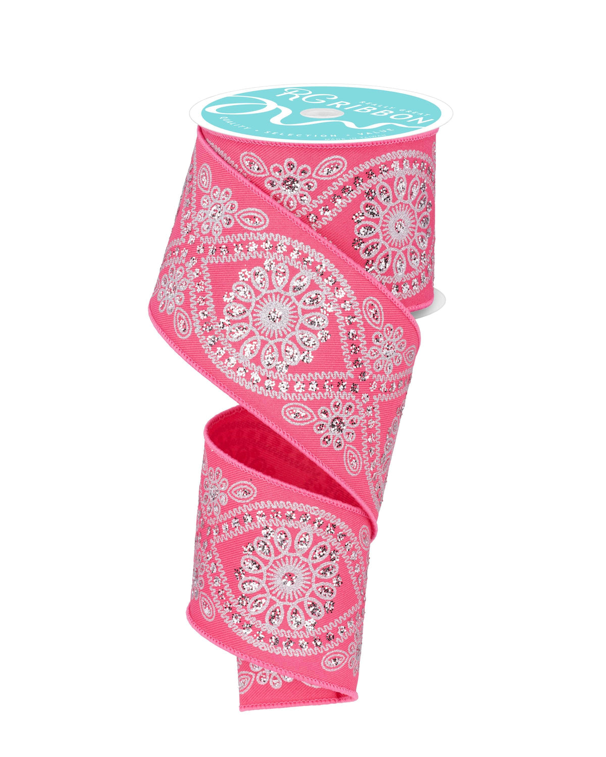 Deluxe Wavy Floral Pink Wired Ribbon 2.5" x 10 Yards, Spring Summer Wreath Ribbon, Craft Supplies