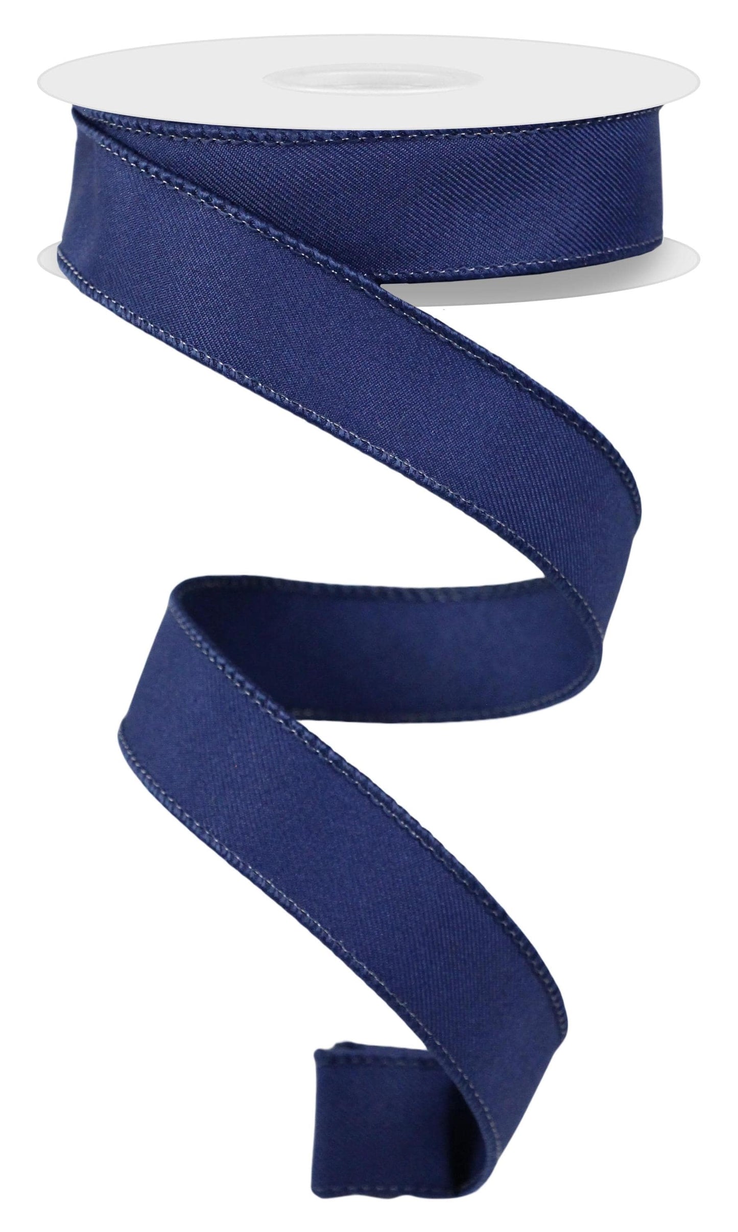 Navy Blue Diagonal Weave Solid Wired Ribbon by RG Ribbon 7/8" x 10 Yards, Everyday Wreath Ribbon, Craft Supplies