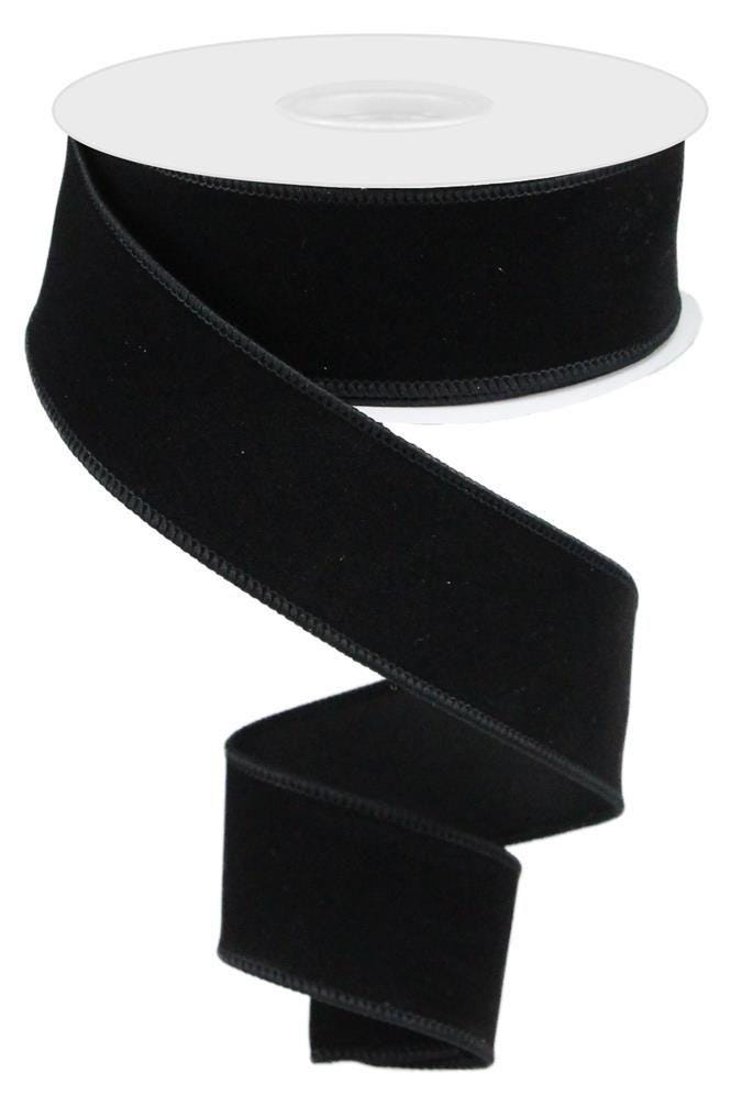 Black Velvet Wired Ribbon by RG Ribbon 1.5" x 10 Yards, Everyday Wreath Ribbon, Craft Supplies