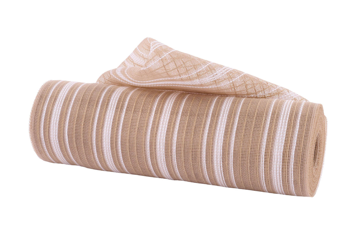 Fine Weave Framhouse Stripe Beige White Deco Mesh -10 inches x 10yards, Poly Deco Mesh, Craft Supplies, DIY Crafts, Wreath Making