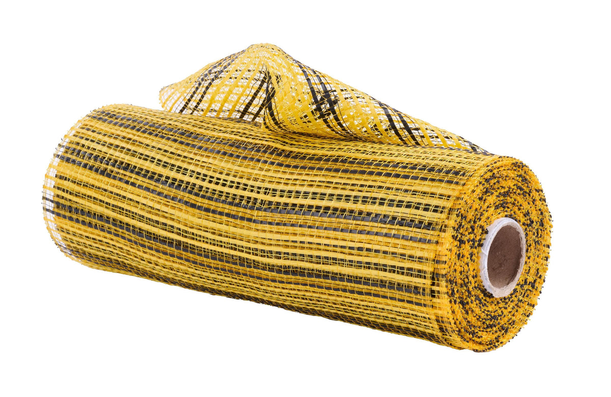 Horizontal Wide Stripe Yellow and Black Deco Mesh -10 inches x 10yards, Poly Deco Mesh, Craft Supplies, DIY Crafts, Wreath Making