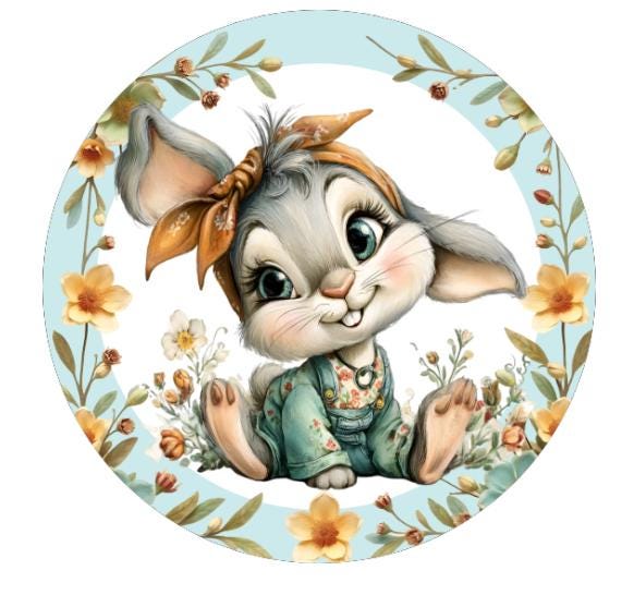 10 Easter Bunny Blue Floral Wreath Sign, Metal Wreath Sign, Home Decor, Spring Sign