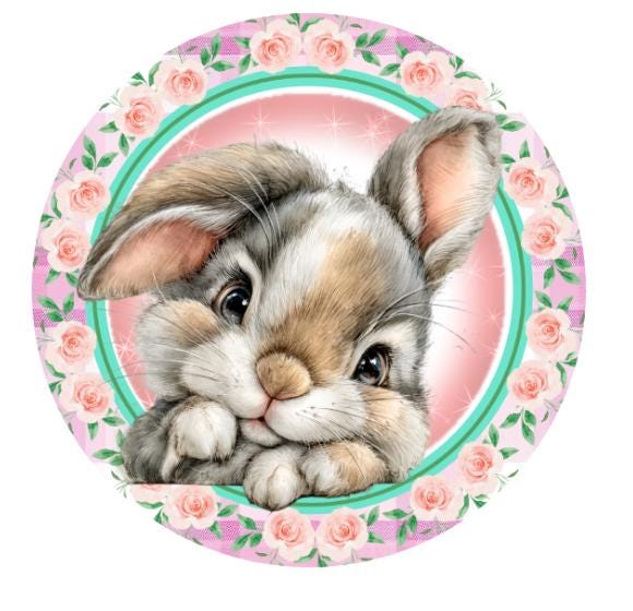 10 Easter Bunny Rose Floral Wreath Sign, Metal Wreath Sign, Home Decor, Spring Sign