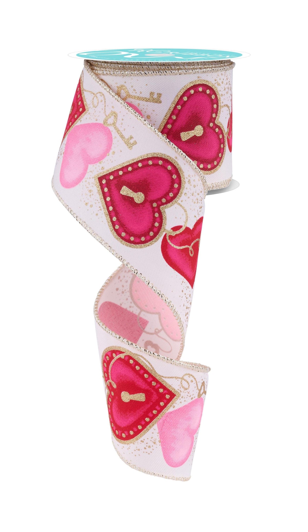 Heart Lock Wired Ribbon by RG Ribbon 2.5" x 10 Yards, Spring Valentine Wreath Ribbon, Craft Supplies