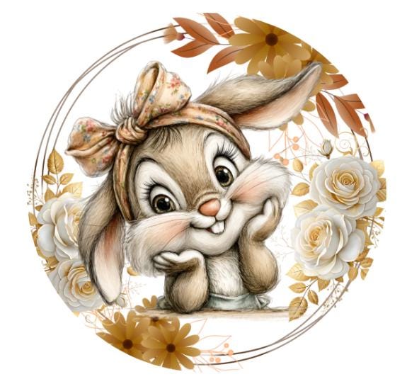 10 Easter Bunny Brown Cream Wreath Sign, Metal Wreath Sign, Home Decor, Spring Sign