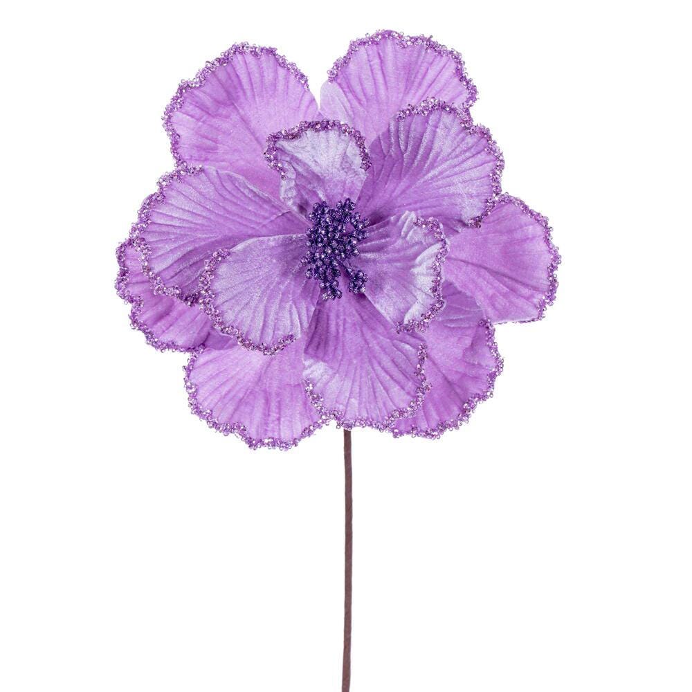 10" x 20" Lavender Velvet Bead Trim Magnolia Stem Spring Christmas Wreath Pick | Holiday Embellishment | DIY Wreath Supply