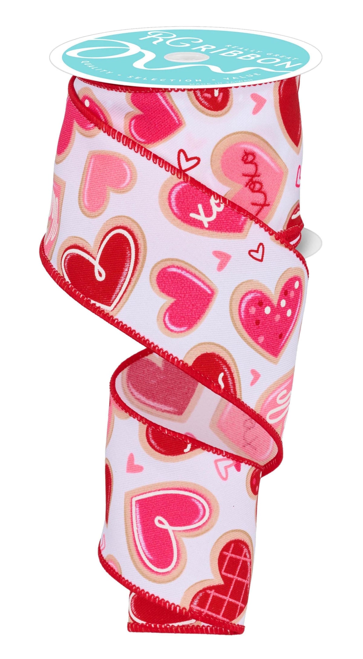 Valentine Cookie Wired Ribbon 2.5" x 10 Yards, Wreath Ribbon, Craft Supplies, Valentine Ribbon