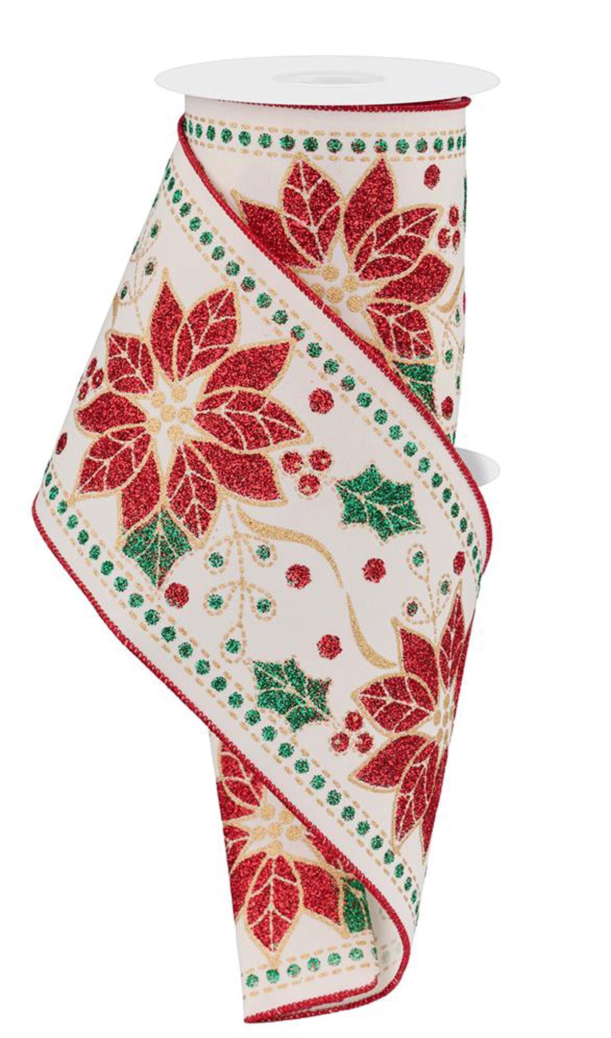 Deluxe Poinsettia Wired Ribbon by RG Ribbon 4" x 10 Yards, Wreath Ribbon, Craft Supplies, Christmas Ribbon