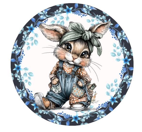 10 Easter Bunny Blue Floral Wreath Sign, Metal Wreath Sign, Home Decor, Spring Sign